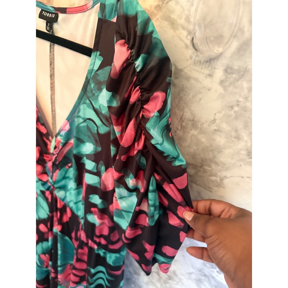Torrid 2 Floral Butterfly Mini Studio‎ Knit Cinch Front Skater Dress 2x  18 20 - Picture 10 of 13